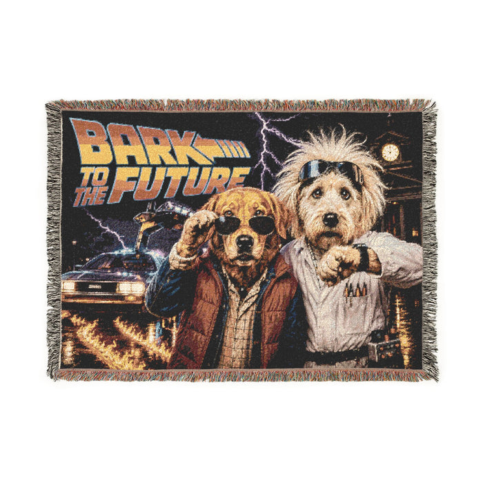 Funny Dog Woven Blanket, Bark To The Future Blanket, Dog Meme Throw Blanket, Gift for Dog Lovers