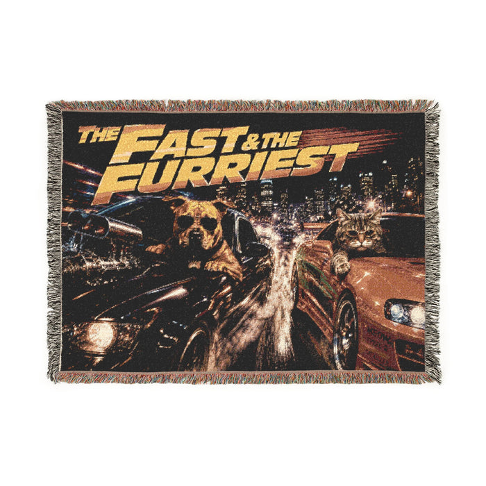 Funny Pet Woven Blanket, The Fast & The Furriest Blanket, Dog and Cat Meme Throw, Gift for Pet Lovers