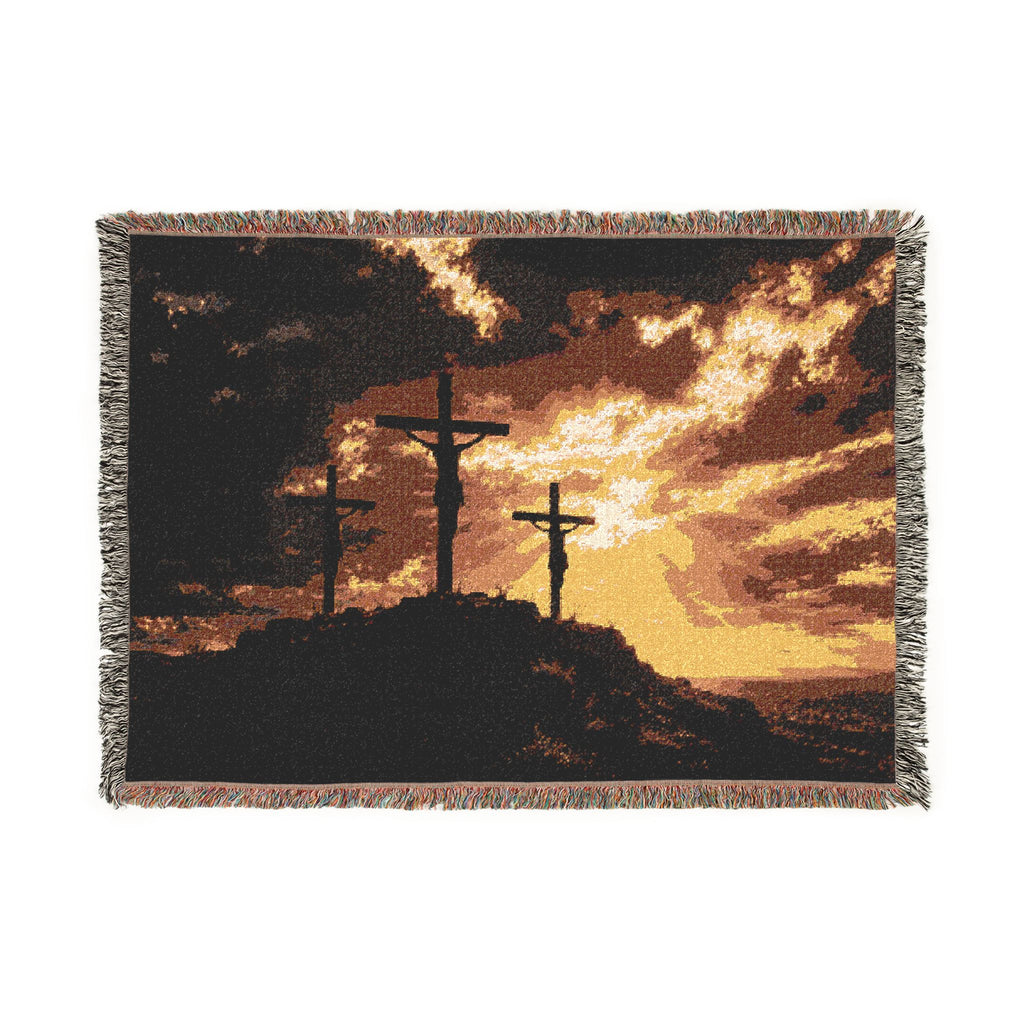 Sunset Crosses Woven Blanket | Religious Sunset Landscape Throw