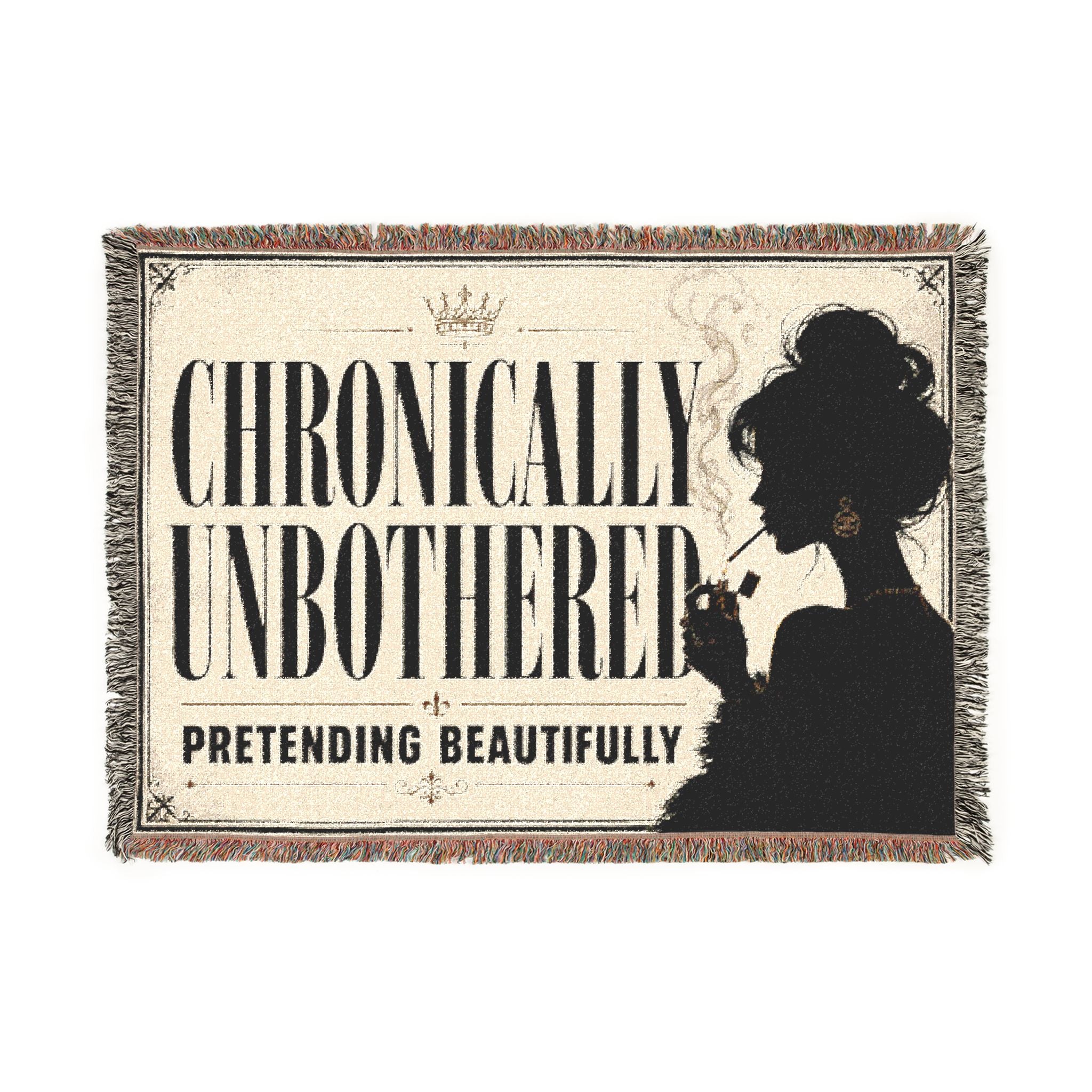Chronically Unbothered woven blanket | silhouette typography throw