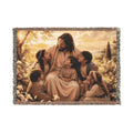 Jesus with Children Woven Blanket | Religious Christian Throw