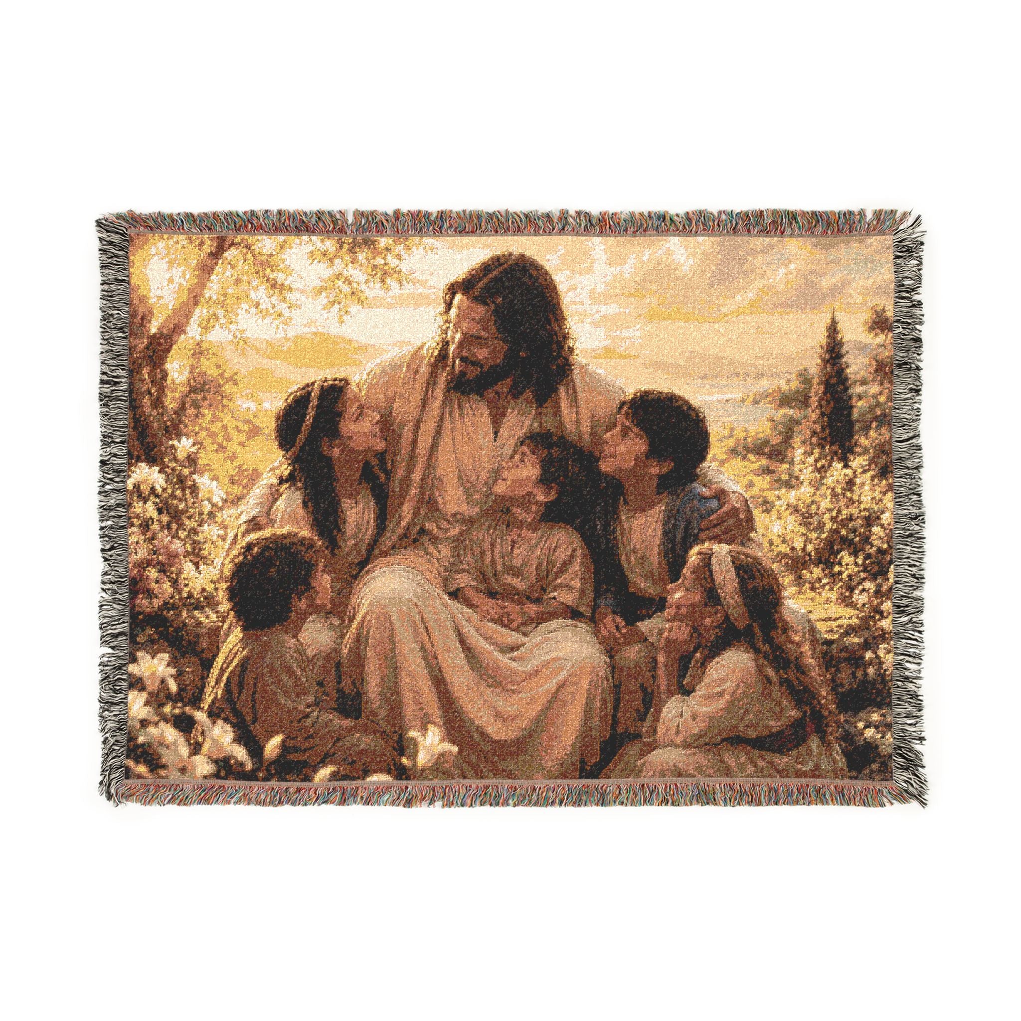 Jesus with Children Woven Blanket | Religious Christian Throw