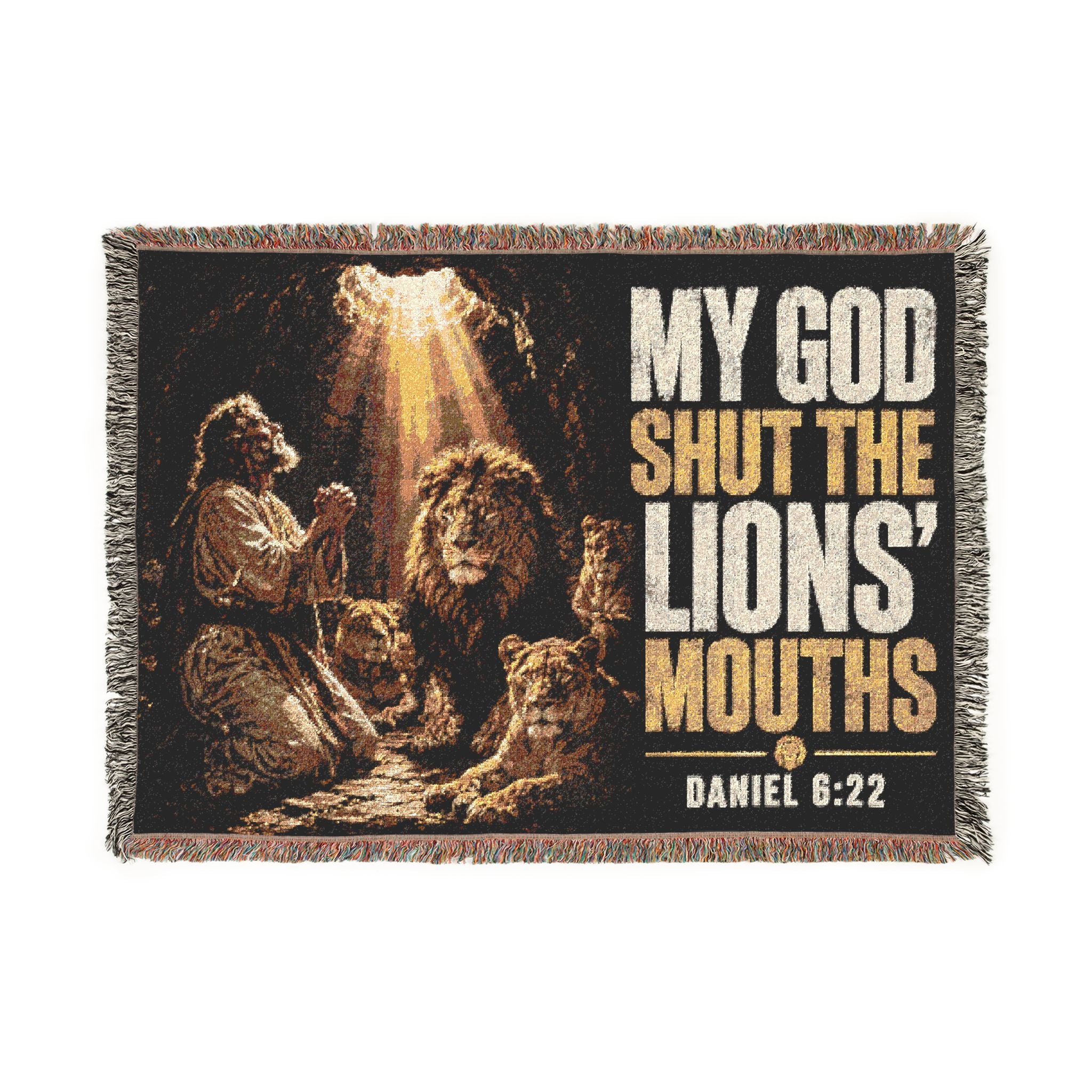 My God Shut the Lions' Mouths Woven Blanket | Daniel 6:22 Bible Verse