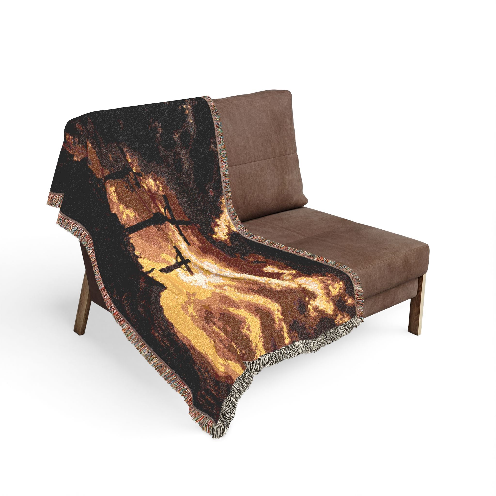 Sunset Crosses Woven Blanket | Religious Sunset Landscape Throw