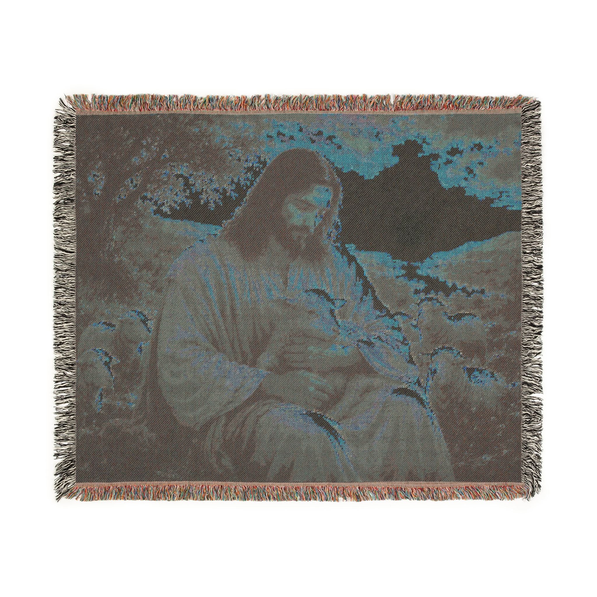Jesus with Lamb Woven Blanket | Christian Religious Throw, Shepherd Artwork
