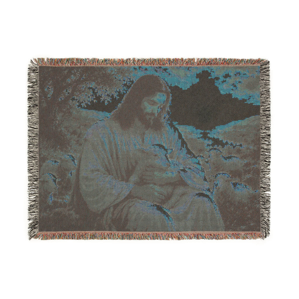 Jesus with Lamb Woven Blanket | Christian Religious Throw, Shepherd Artwork