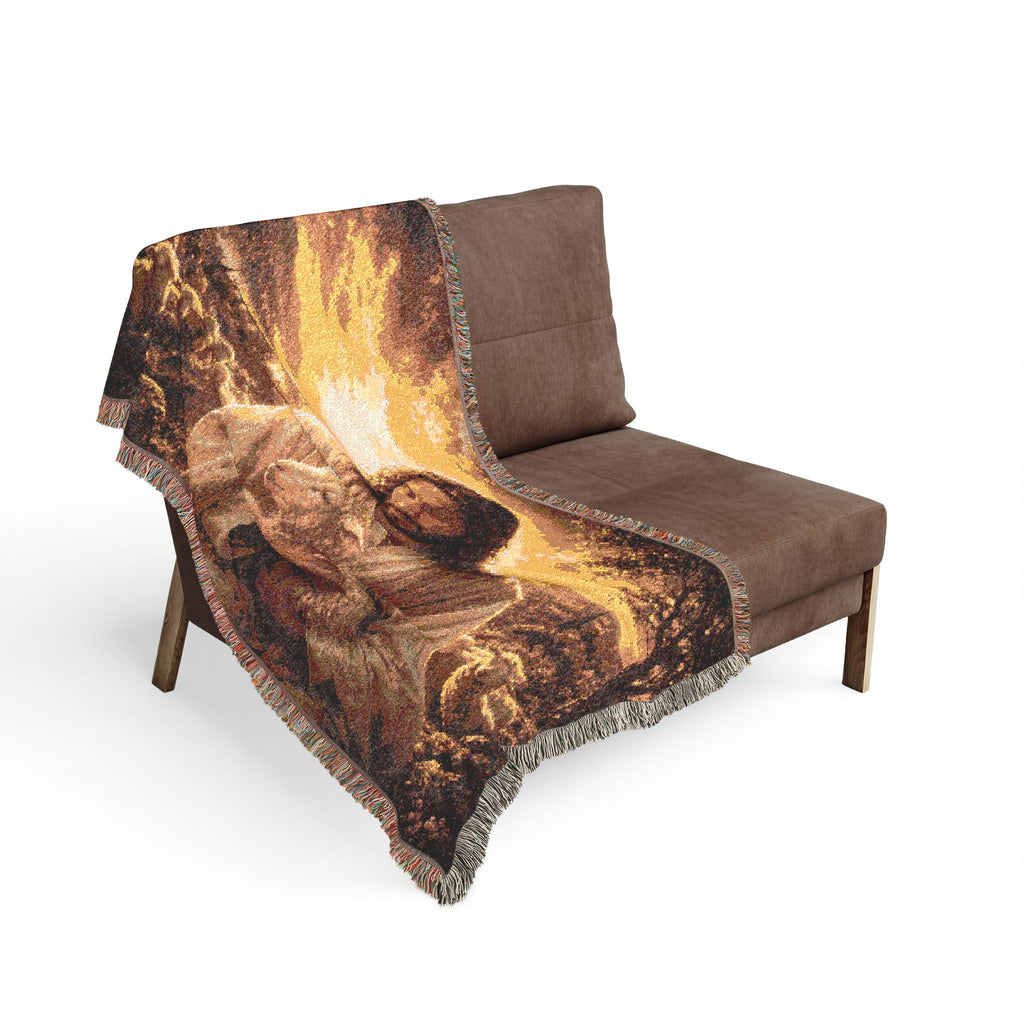 Jesus with Lamb Woven Blanket | Christian Religious Throw, Shepherd Artwork