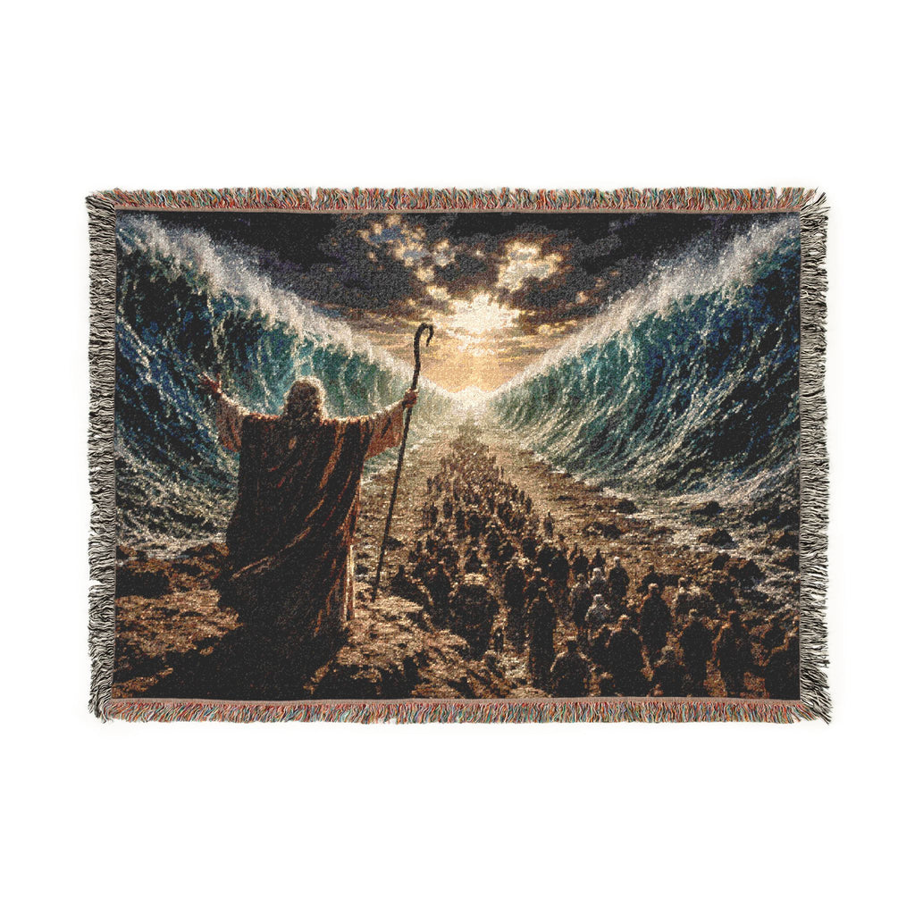 Parting the Red Sea Woven Blanket | Biblical Moses Scene, Religious Wall Throw
