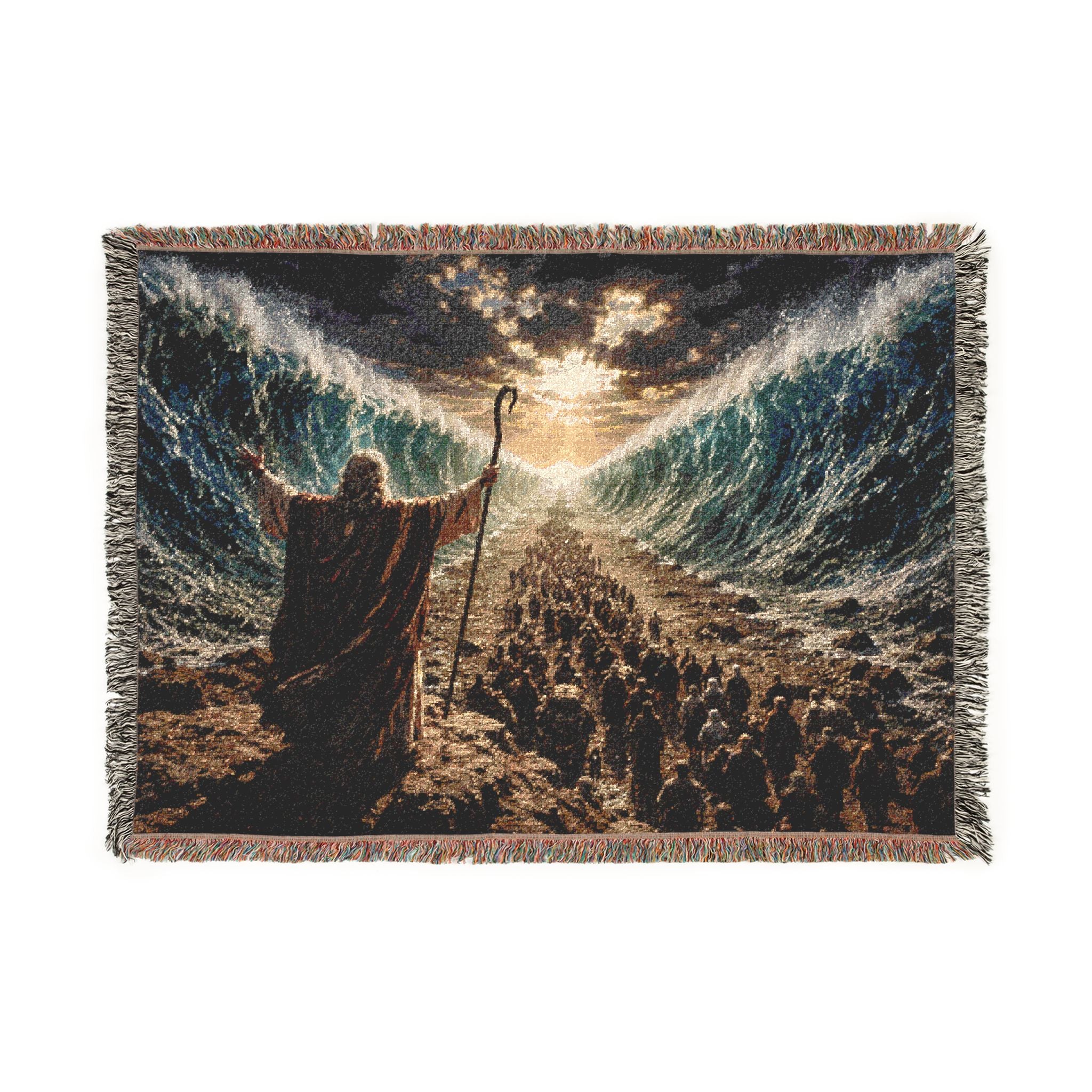 Parting the Red Sea Woven Blanket | Biblical Moses Scene, Religious Wall Throw