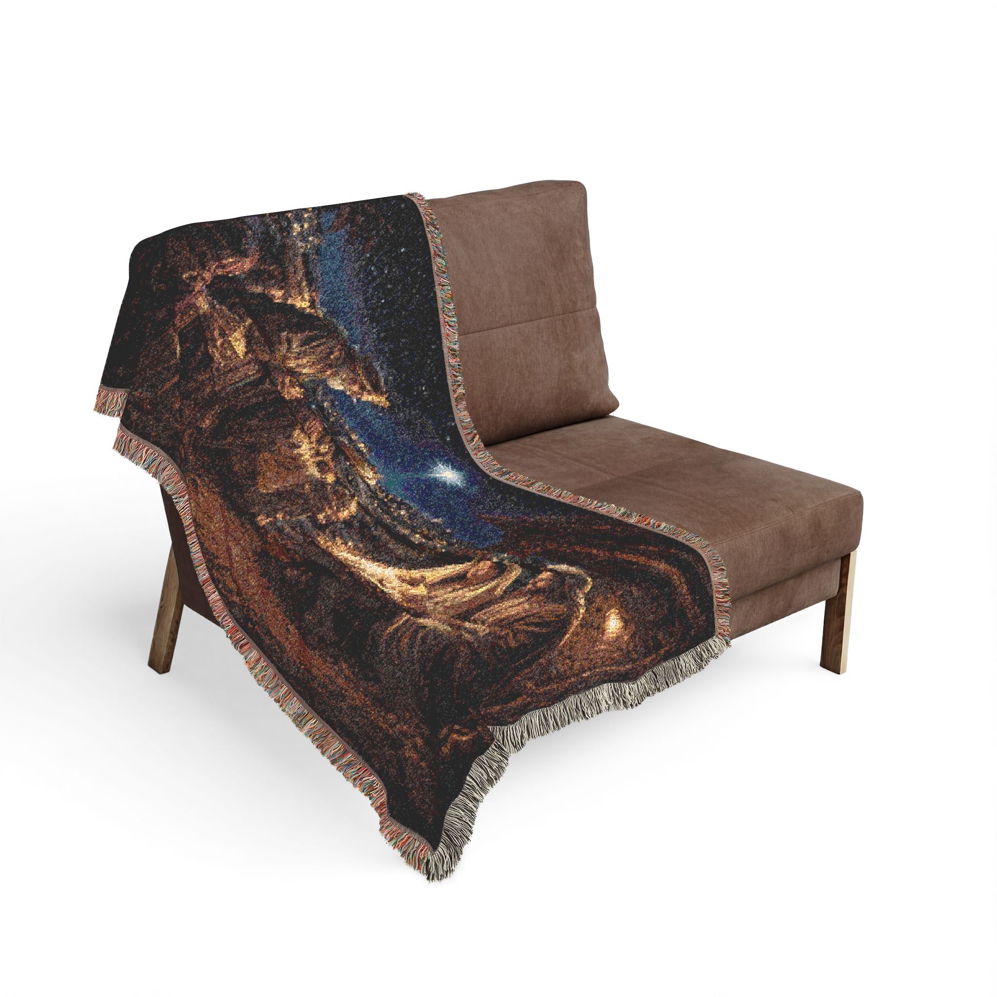 Nativity Scene Woven Blanket | Jesus Mary Joseph Manger Christmas Throw