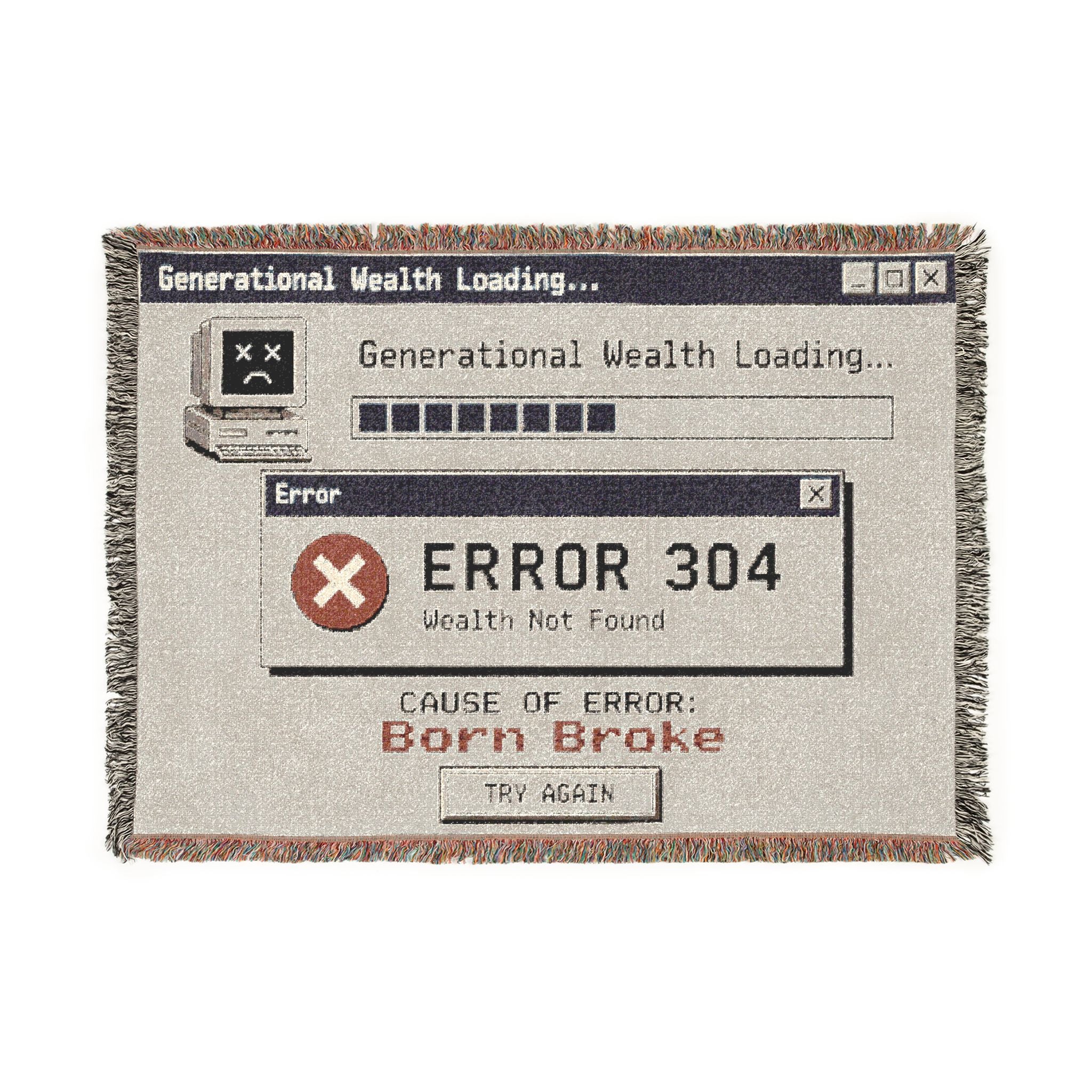 Generational Wealth Loading Blanket Funny Woven Throw, Retro Error Meme Blanket, Dark Humor Gift