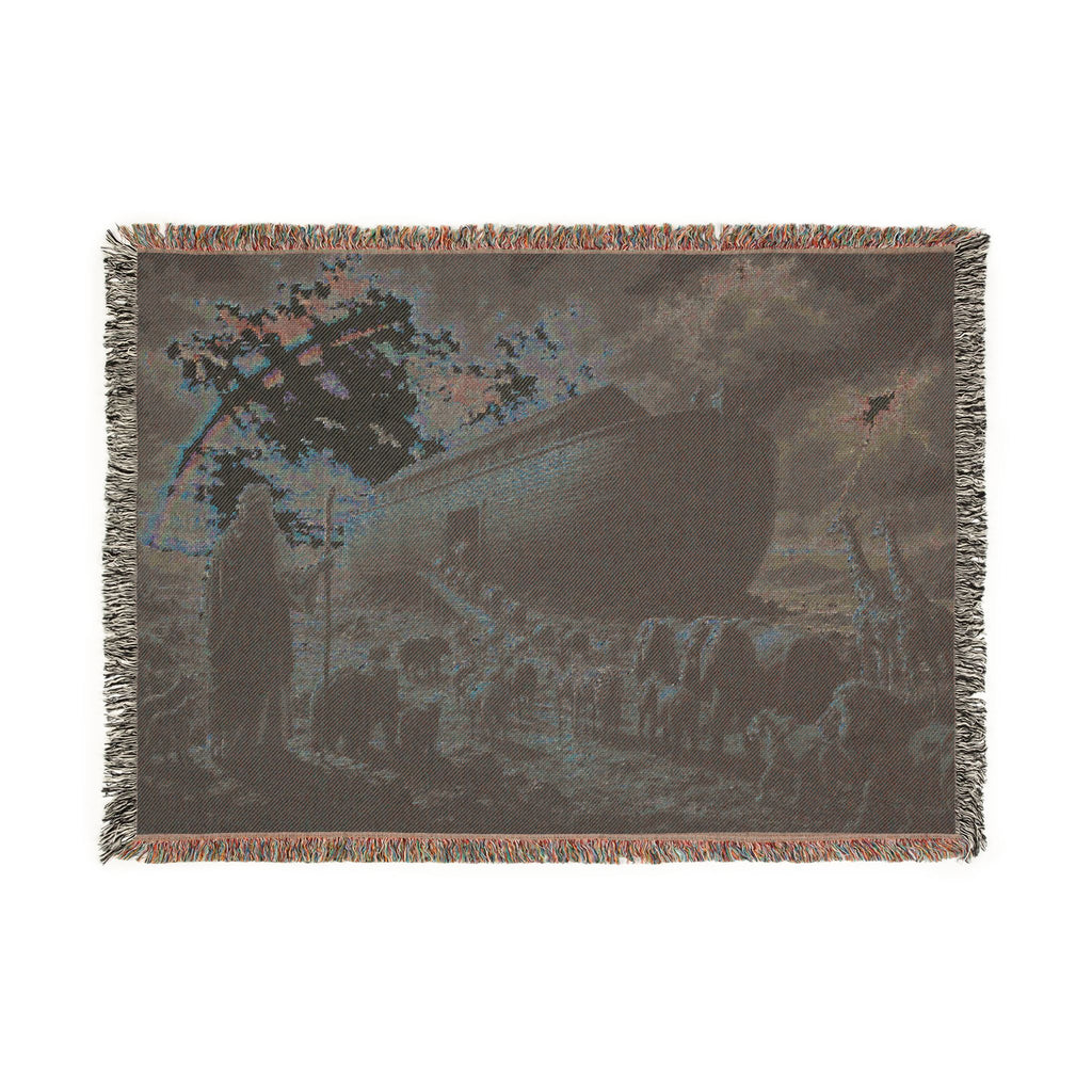 Noah's Ark Scene Woven Blanket | Rainbow, Animals, Biblical Landscape