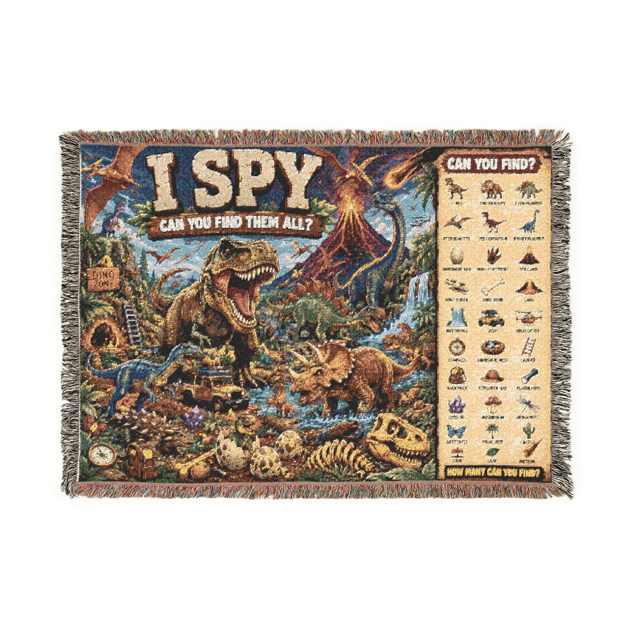 I Spy Dinosaurs Woven Blanket | Hidden Object Puzzle Throw