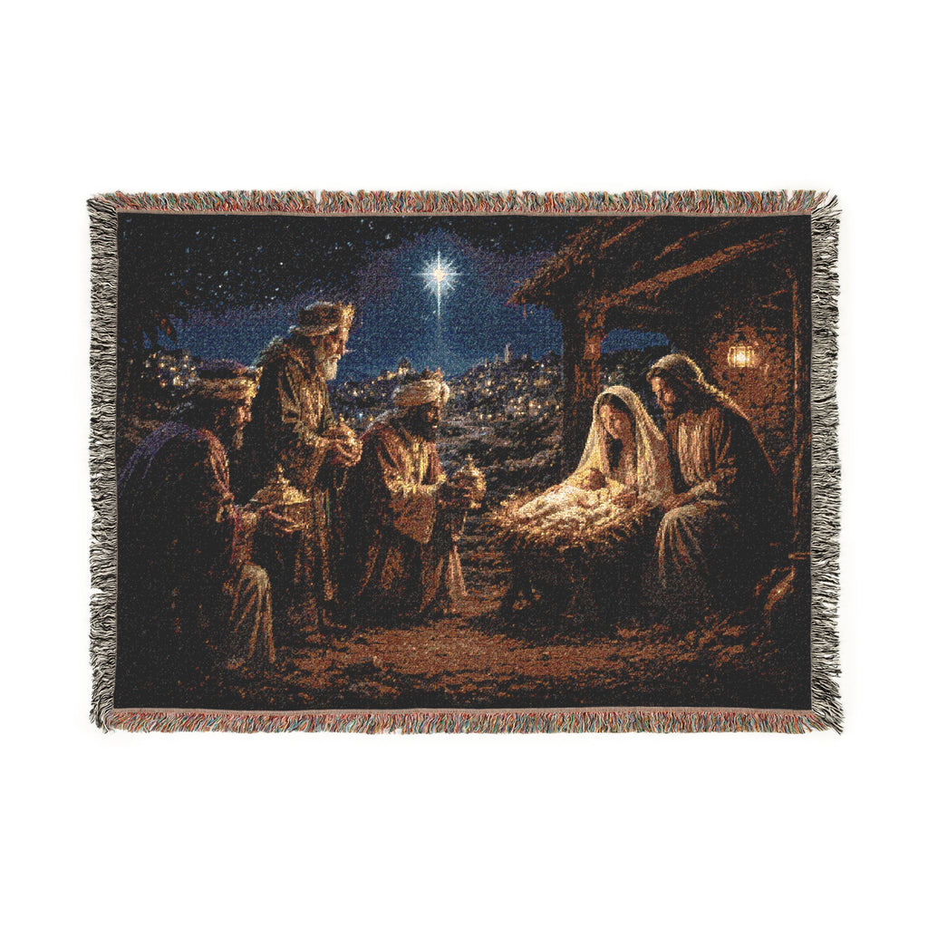 Nativity Scene Woven Blanket | Jesus Mary Joseph Manger Christmas Throw
