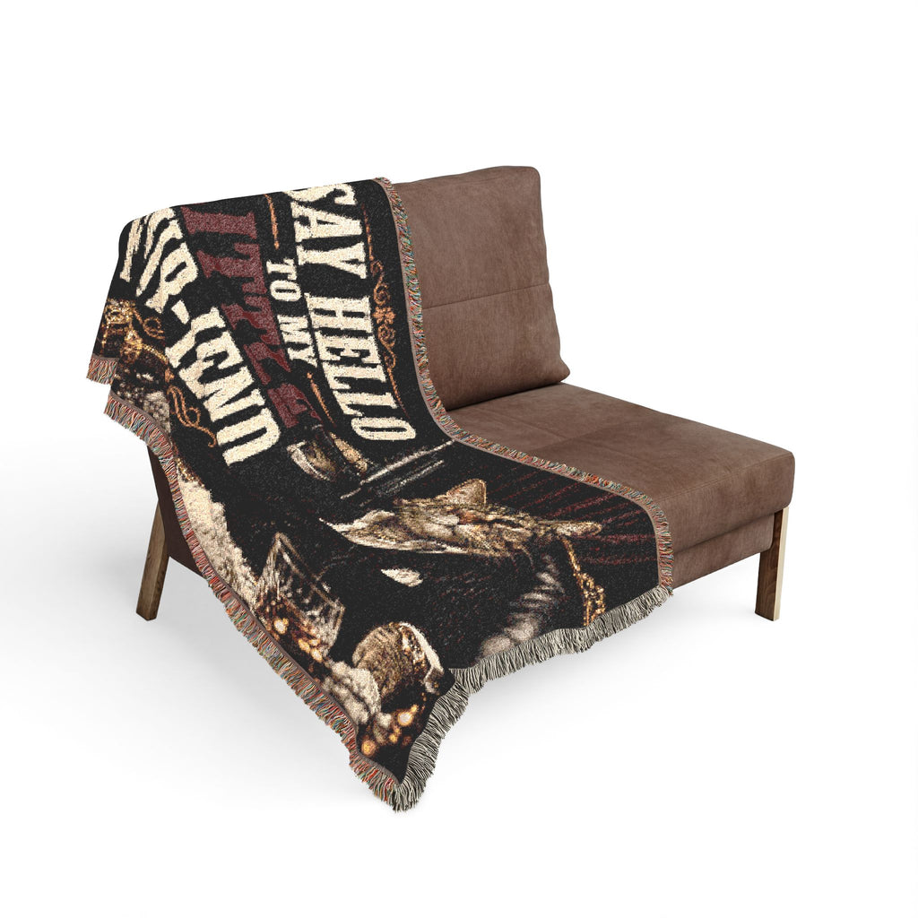 Funny Cat Woven Blanket, Gangster Cat Blanket, Meme Throw Blanket, Say Hello To My Little Fur-iend Gift