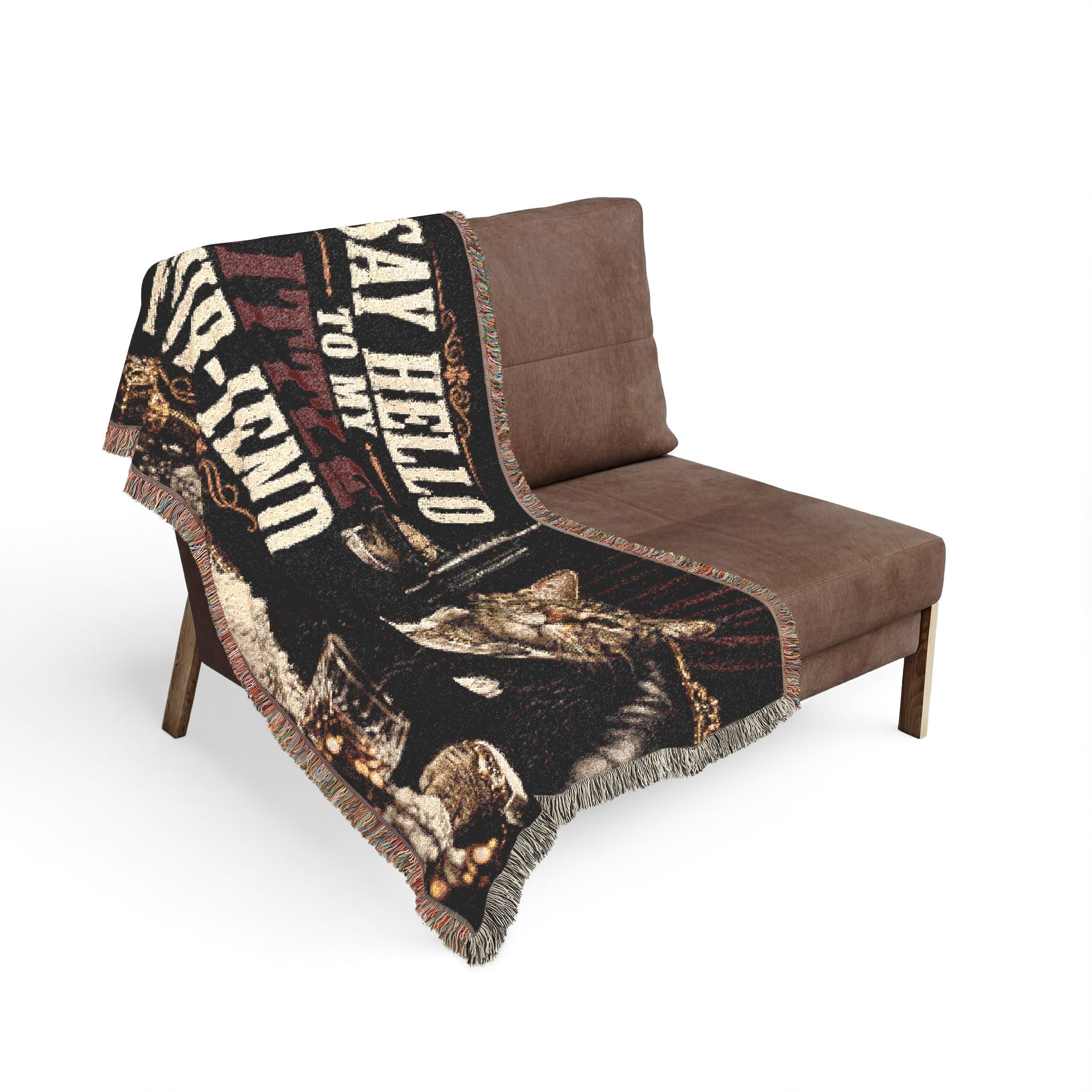 Funny Cat Woven Blanket, Gangster Cat Blanket, Meme Throw Blanket, Say Hello To My Little Fur-iend Gift