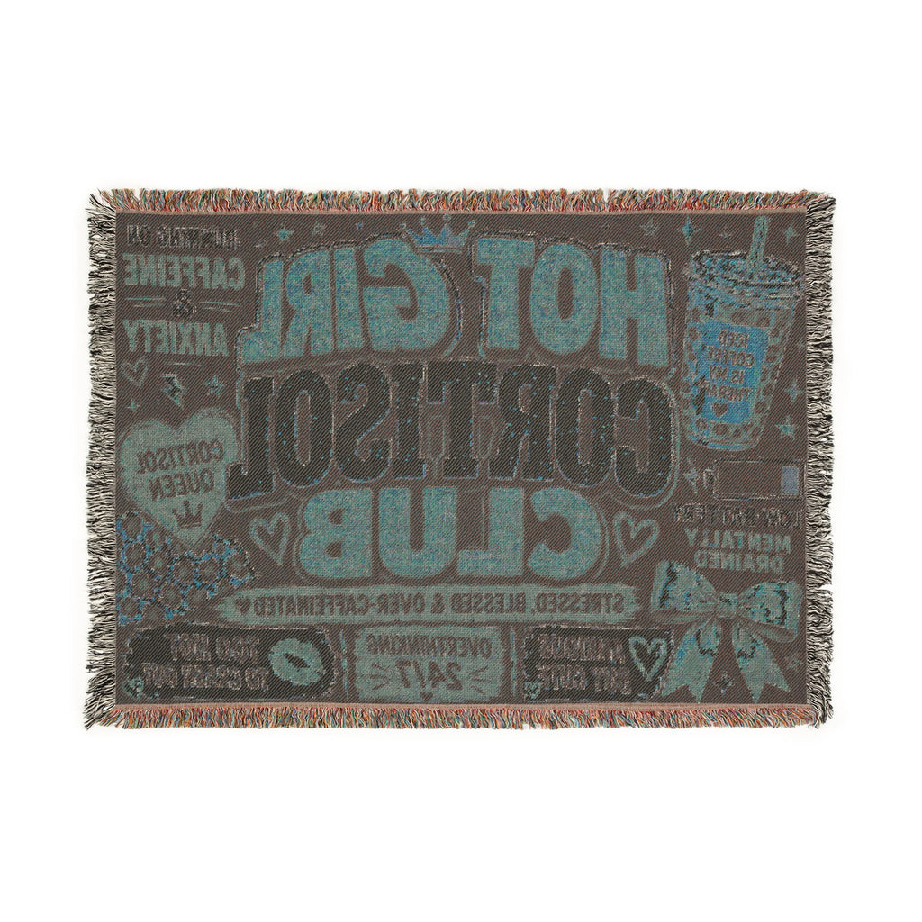 Hot Girl Cortisol Club Blanket Funny Anxiety Gift, Mental Health Woven Throw, Coquette Girl Decor