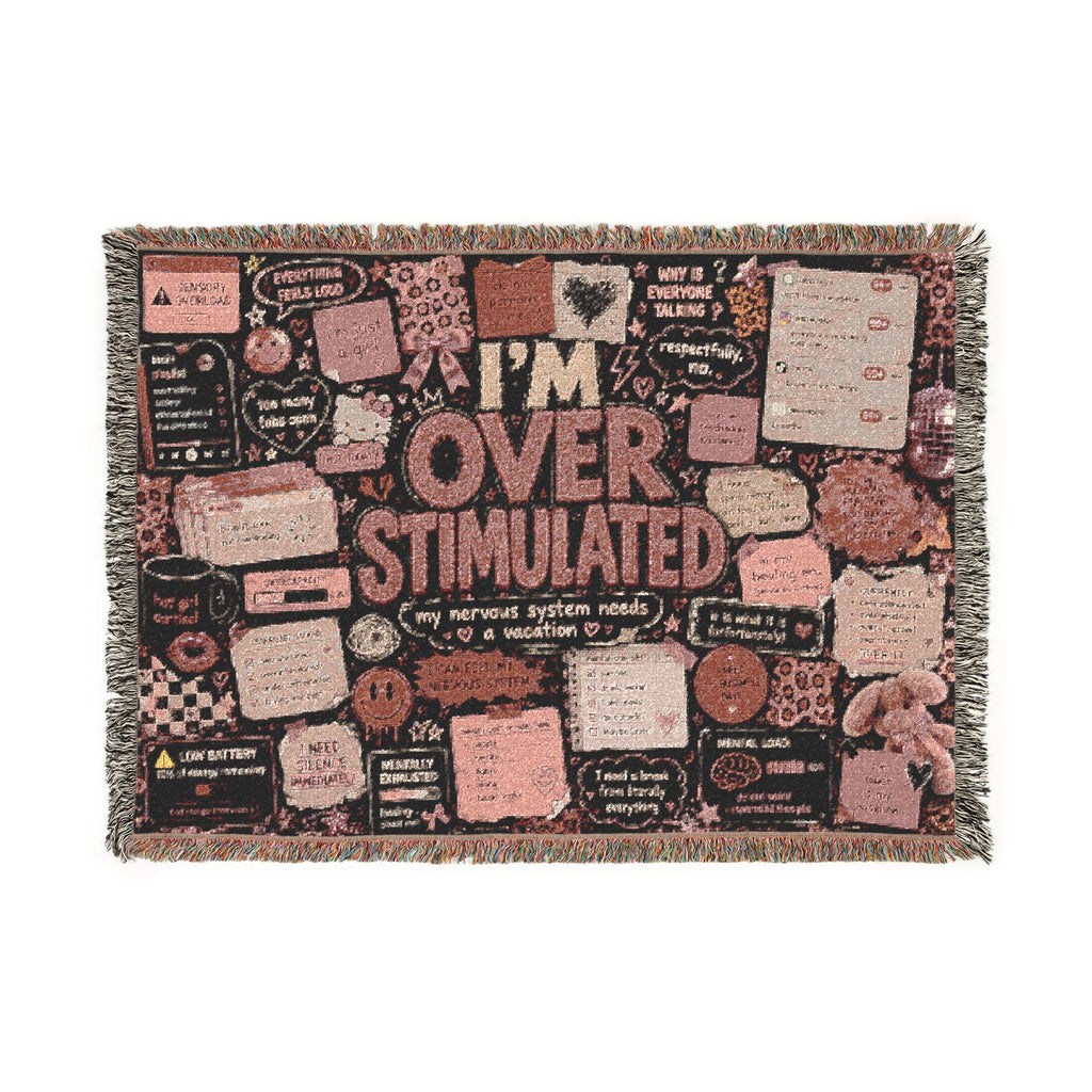 Im Overstimulated Blanket Funny Anxiety Gift, Mental Health Blanket, Coquette Woven Throw, ADHD Overwhelmed Girl Gift
