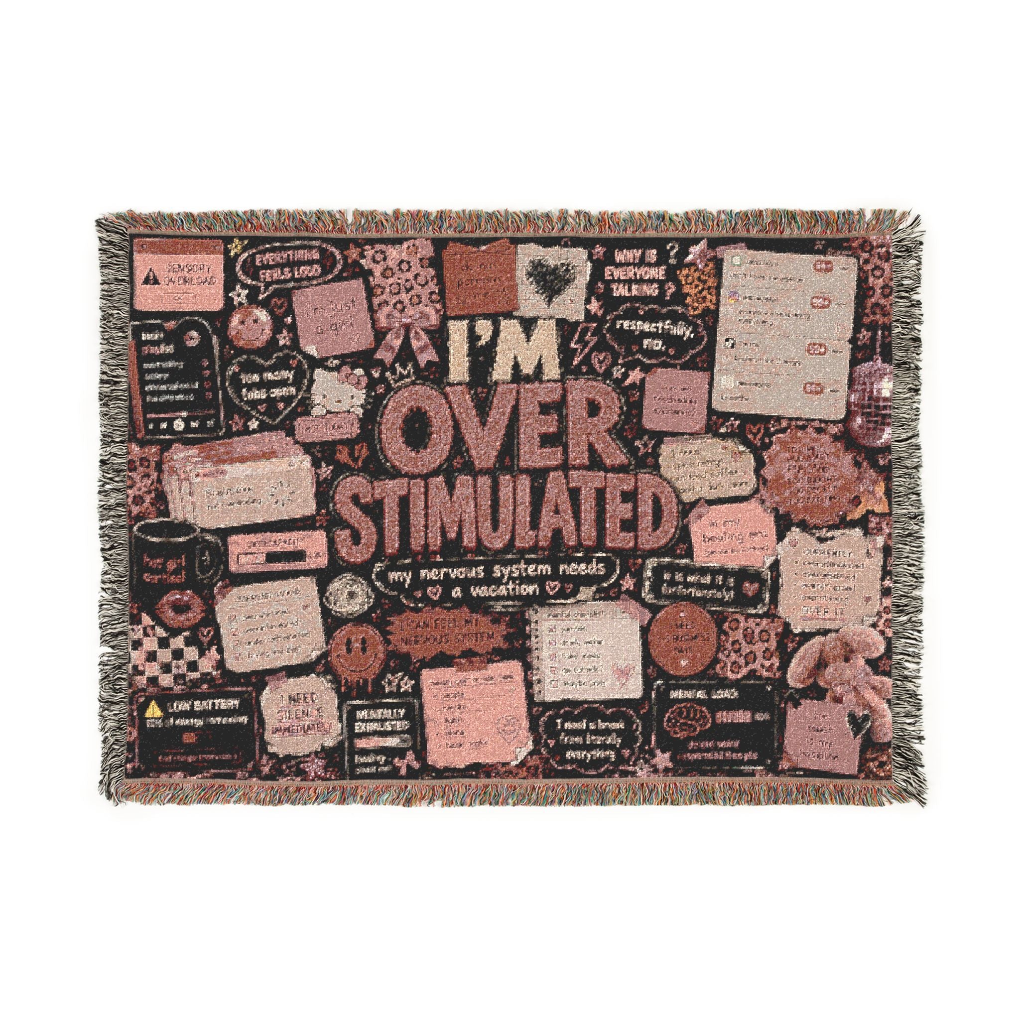 Im Overstimulated Blanket Funny Anxiety Gift, Mental Health Blanket, Coquette Woven Throw, ADHD Overwhelmed Girl Gift