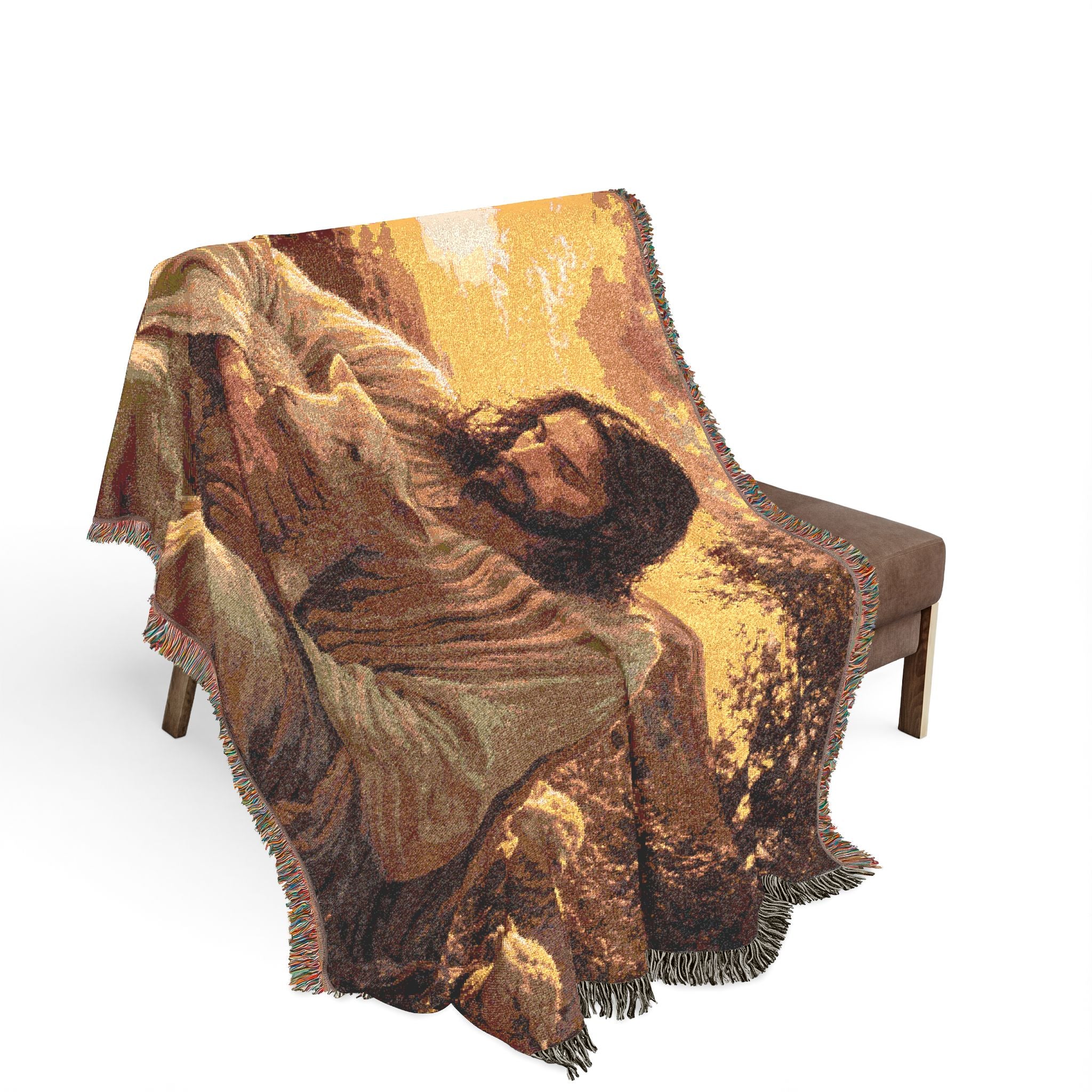 Jesus with Lamb Woven Blanket | Christian Religious Throw, Shepherd Artwork