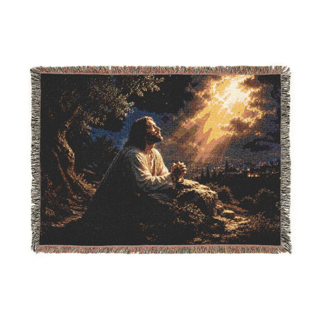 Praying Figure Woven Blanket | Religious Nativity Scene, Spiritual Home Decor