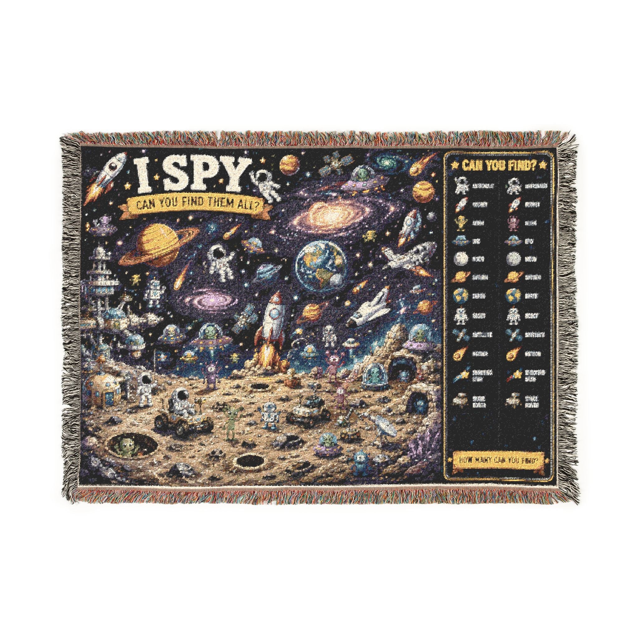 I SPY Space Adventure Woven Blanket | Outer Space Puzzle Scene