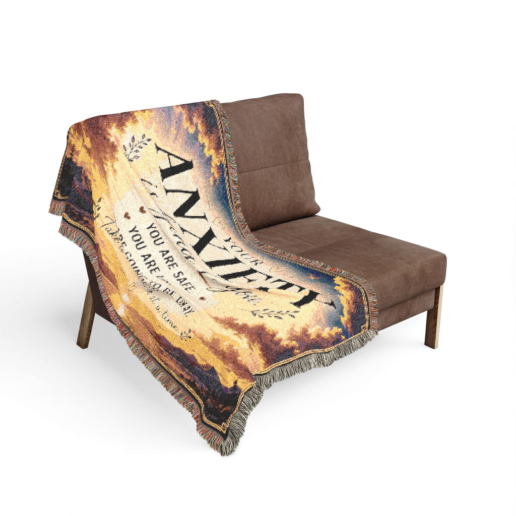 Mental Health Woven Blanket, Anxiety Comfort Blanket, Encouragement Gift, Your Anxiety Is Lying To You Throw Blanket
