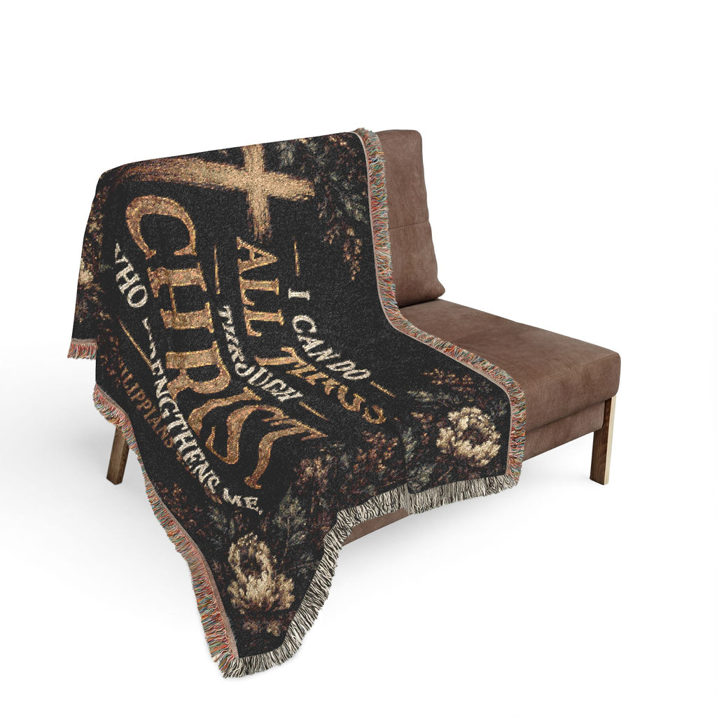 I Can Do All Things Through Christ woven blanket | Inspirational Scripture throw