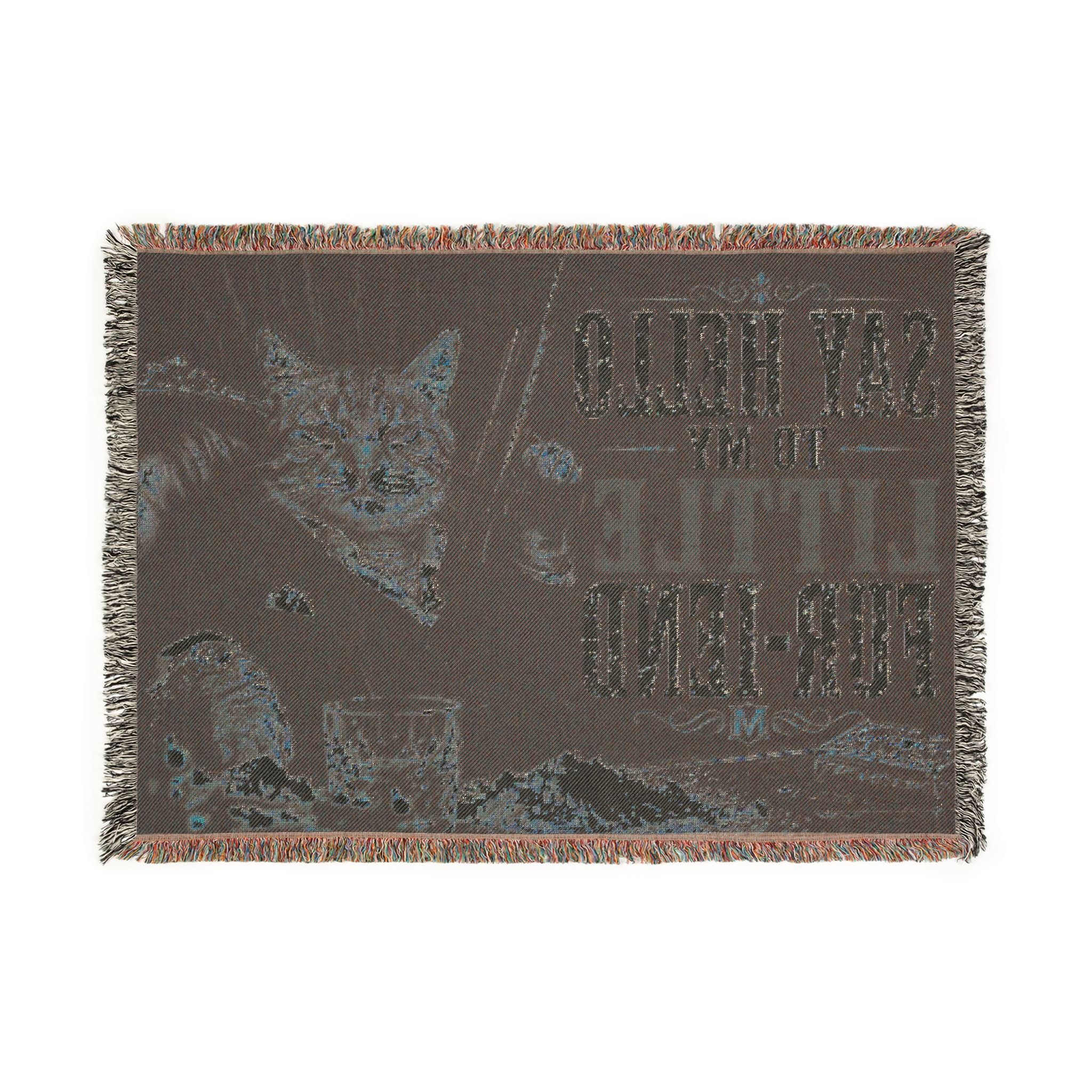 Funny Cat Woven Blanket, Gangster Cat Blanket, Meme Throw Blanket, Say Hello To My Little Fur-iend Gift