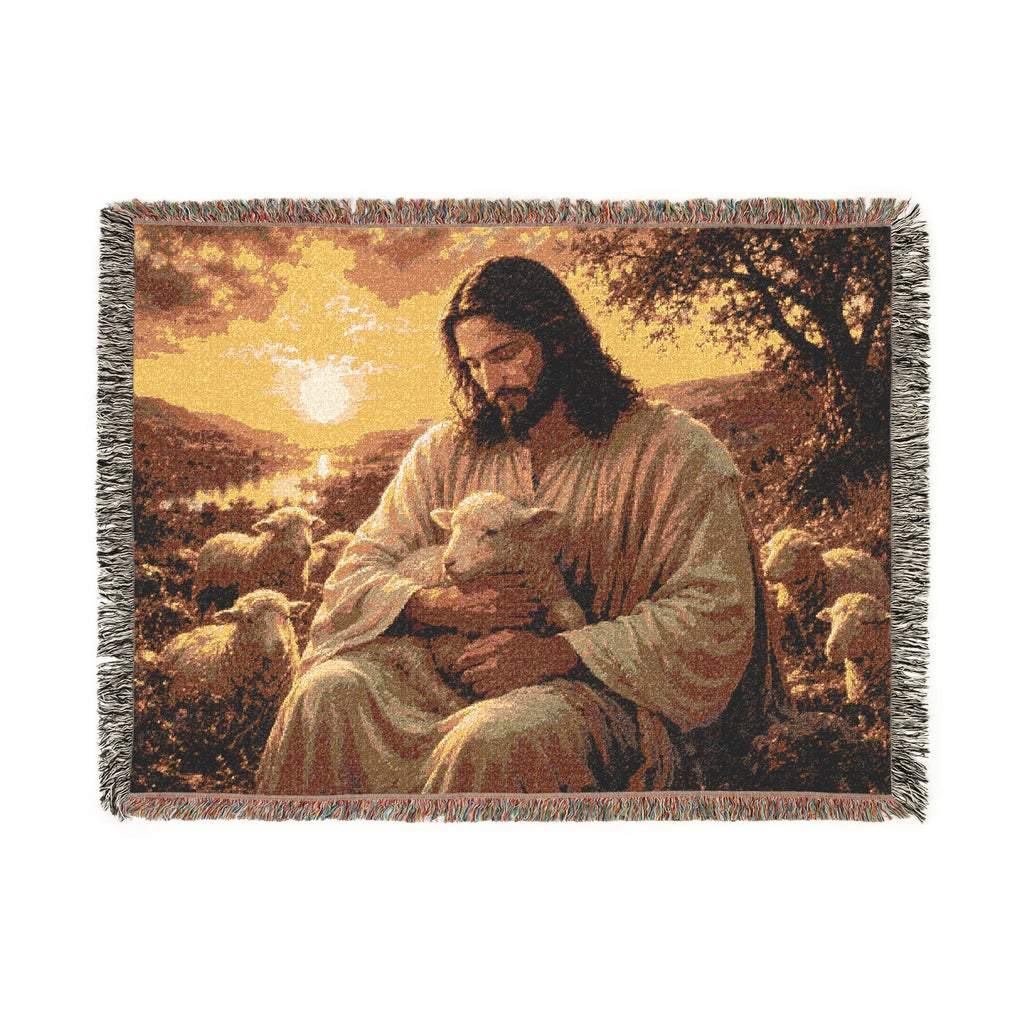 Jesus with Lamb Woven Blanket | Christian Religious Throw, Shepherd Artwork